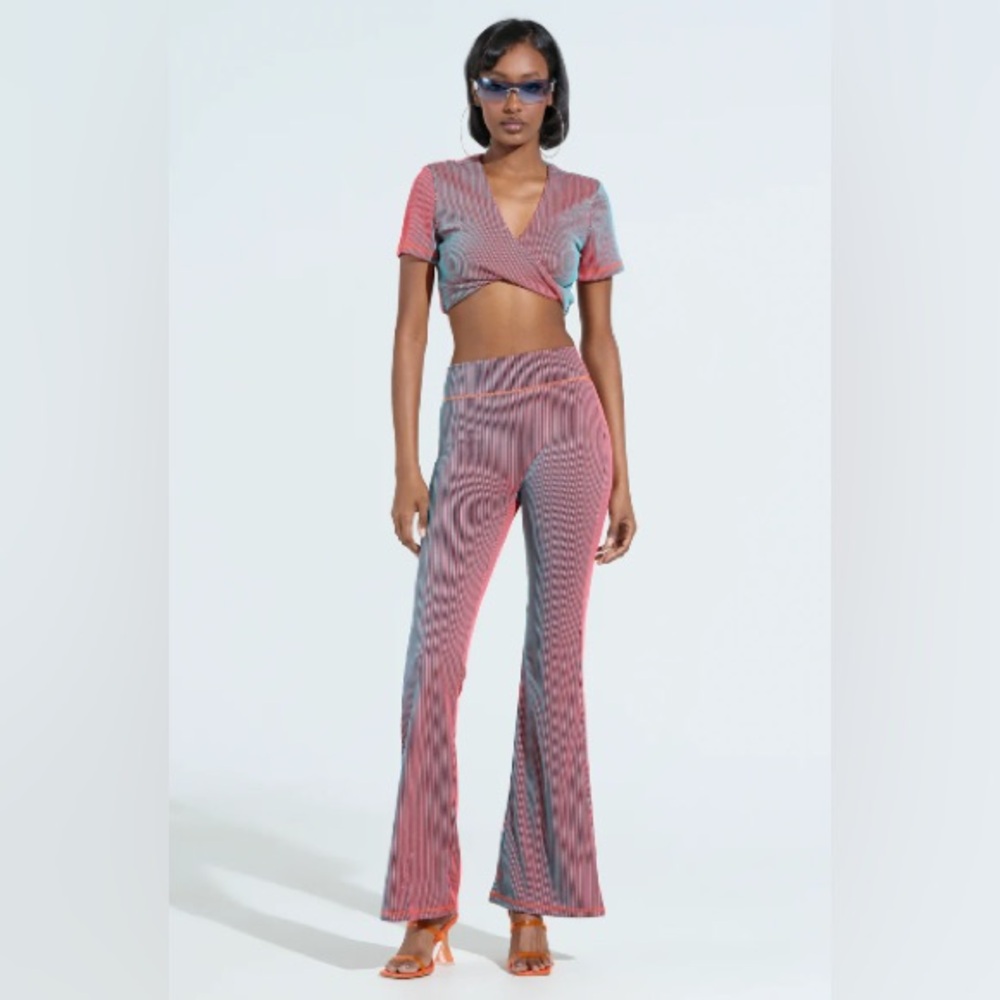2 pc matching set Akira Double Take Ribbed Crop Top and Ruched Butt Flare Pants